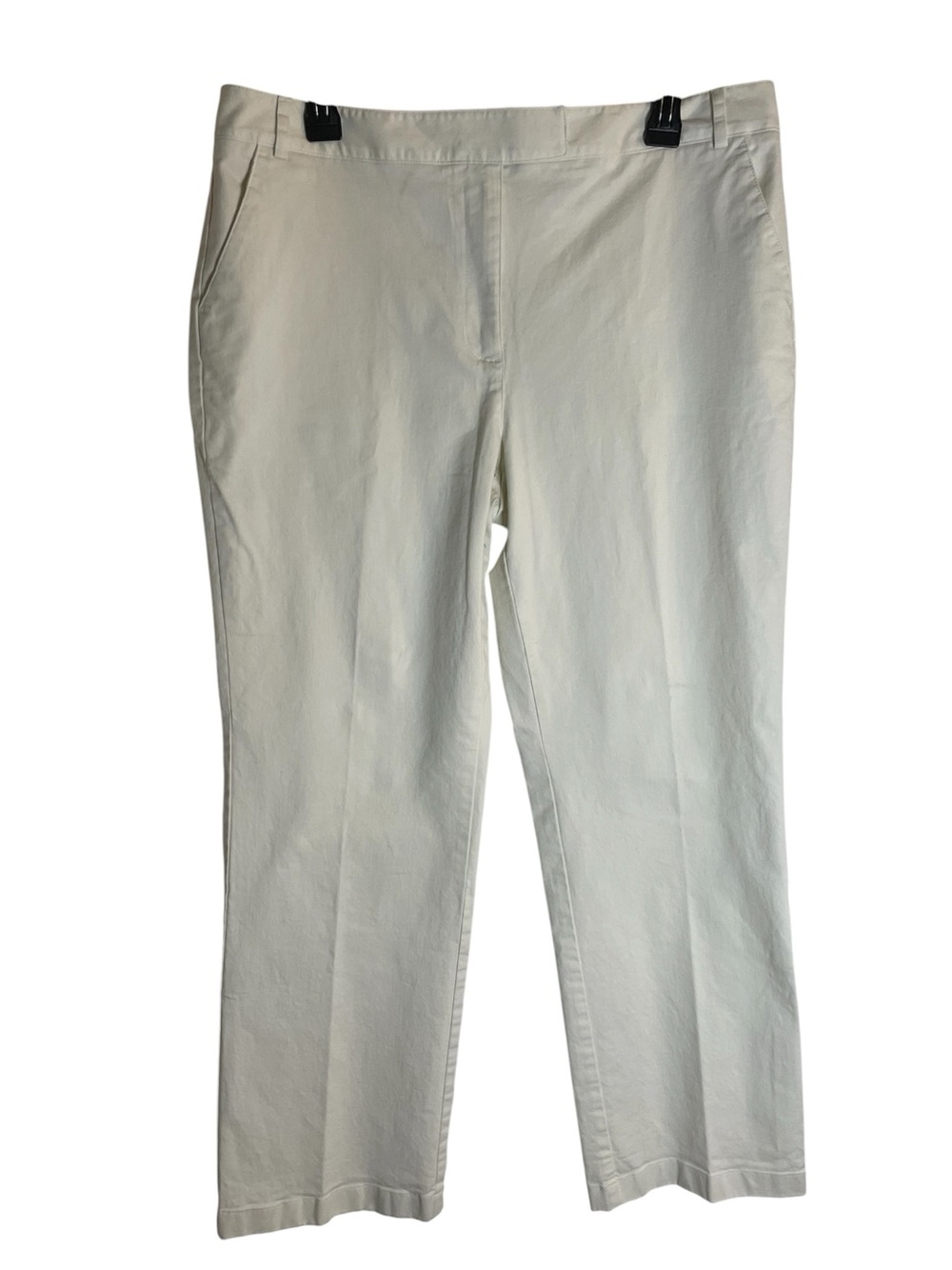 Talbots White Straight-Leg Chinos Flat Waistband Side Pockets Size 14 Stretch